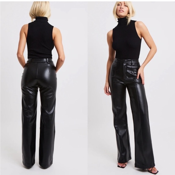 NWT BOA Because of Alice Vegan Leather Wide Leg Trousers Pants Black Small - Picture 7 of 8